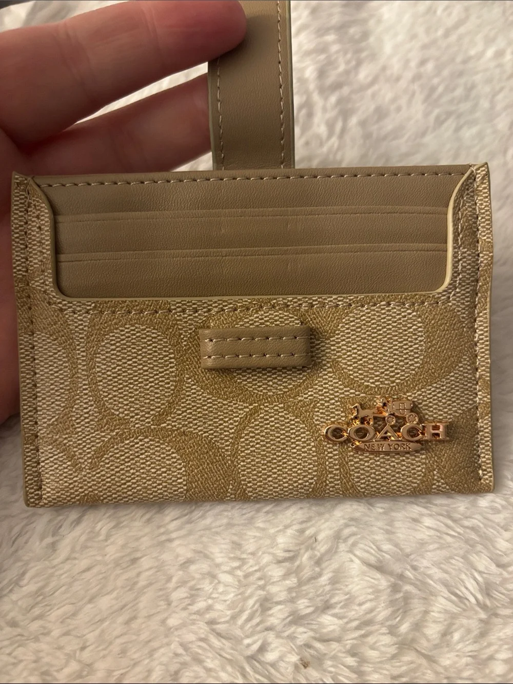 Brand New ! Khaki Signature Card Holder with Tab and Gold Logo